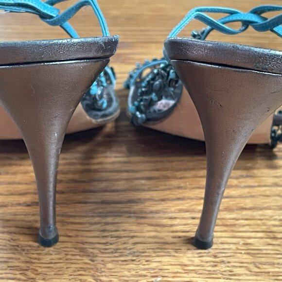 Manolo Blahnik Strappy Sandals with Turquoise Beaded Accents, EU 39.5 - Picture 14 of 16